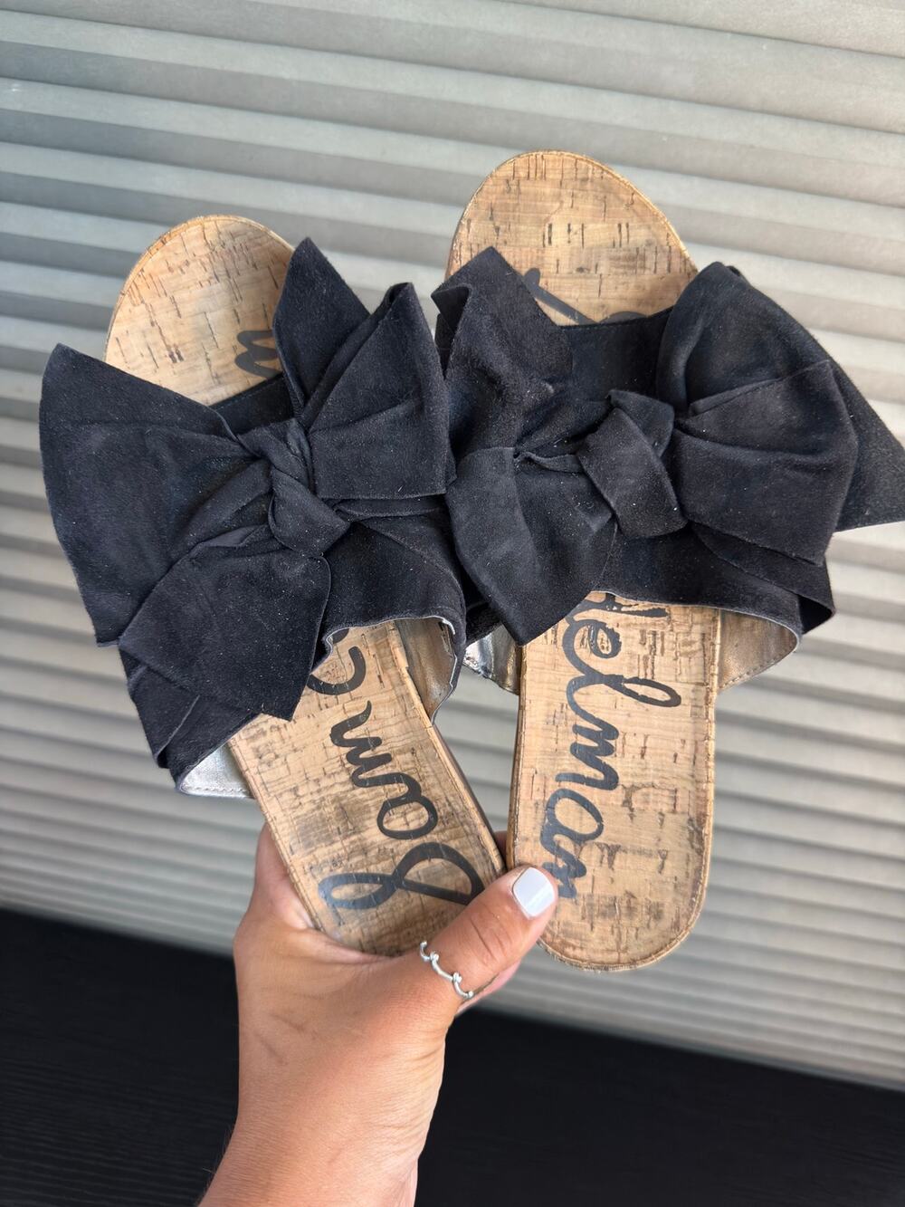 Sam Edelman Gala Bow Slide Sandals Black Suede Women’s Size 10